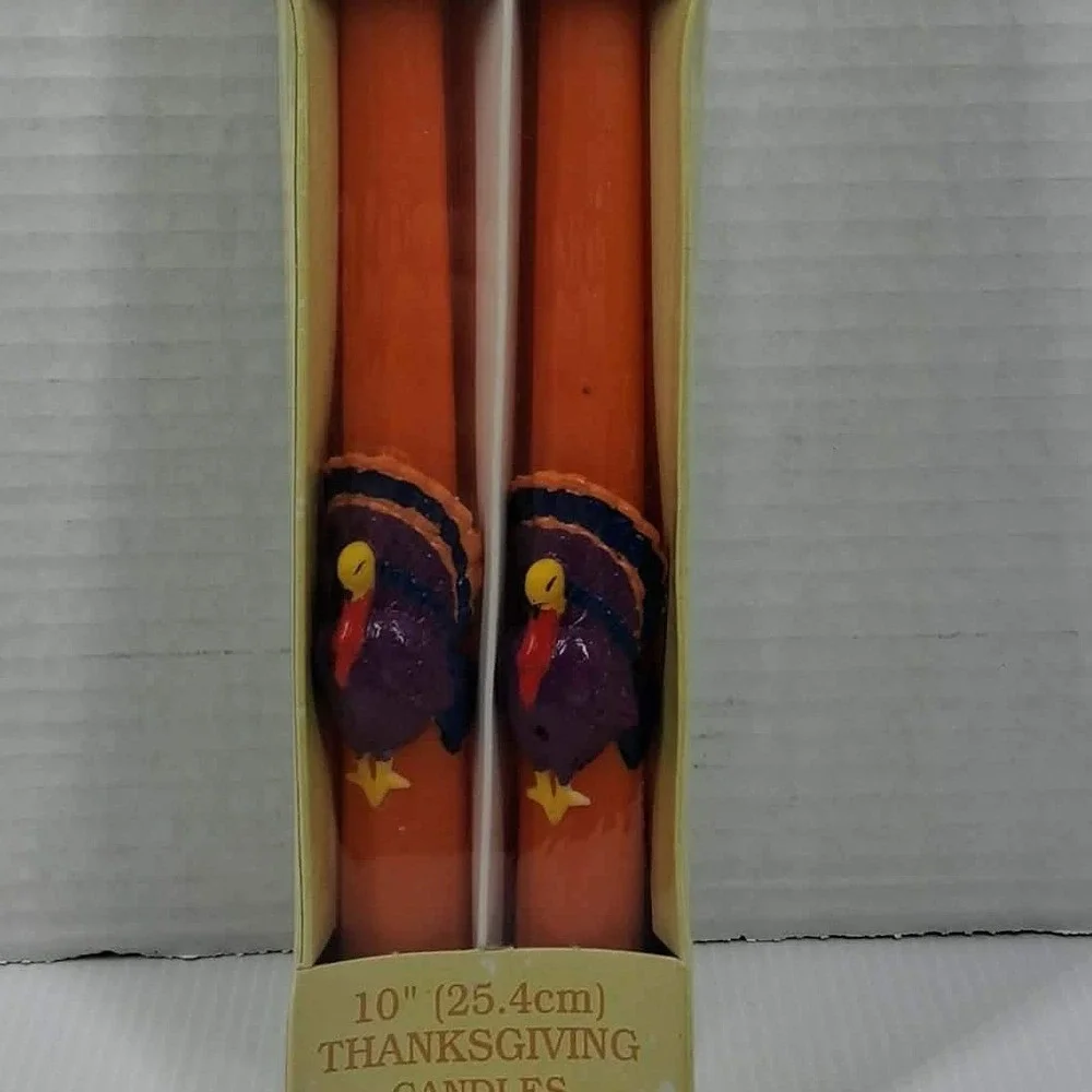 Thanksgiving Turkey Taper Candles 10‎ Inch Orange Set of 2 New Holiday Decor